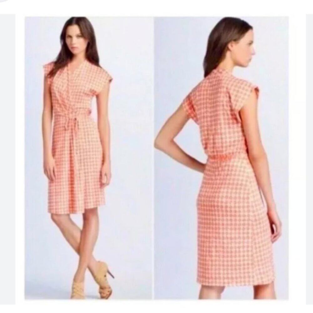Diane Von Furstenberg Womens Mindy Wrap Dress Size 6 Silk Coral Cream DVF 2014